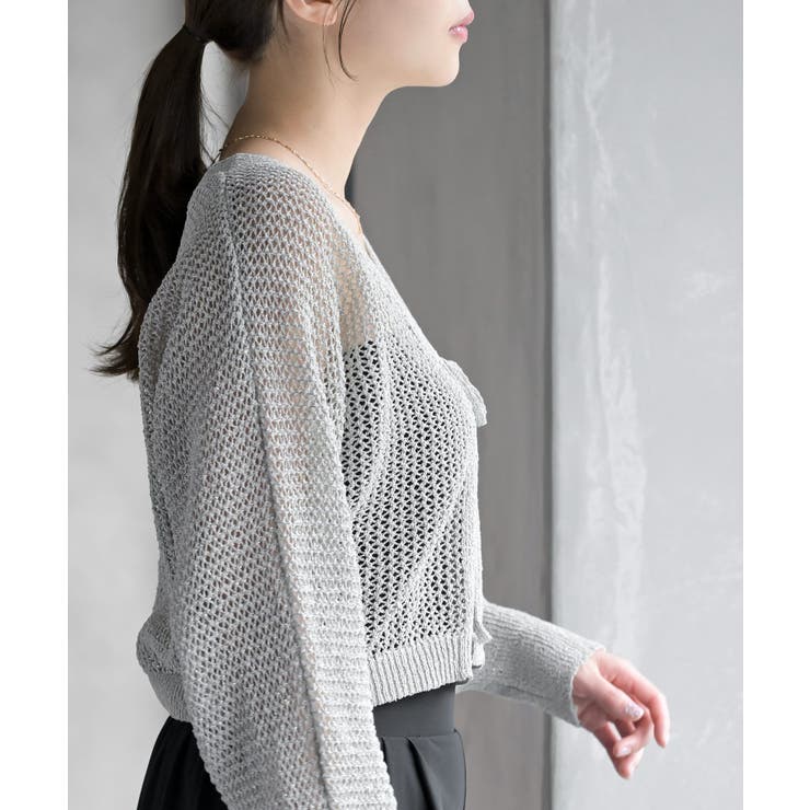 透かし編みフロントリボンラメニットカーディガン | rps | 詳細画像15 