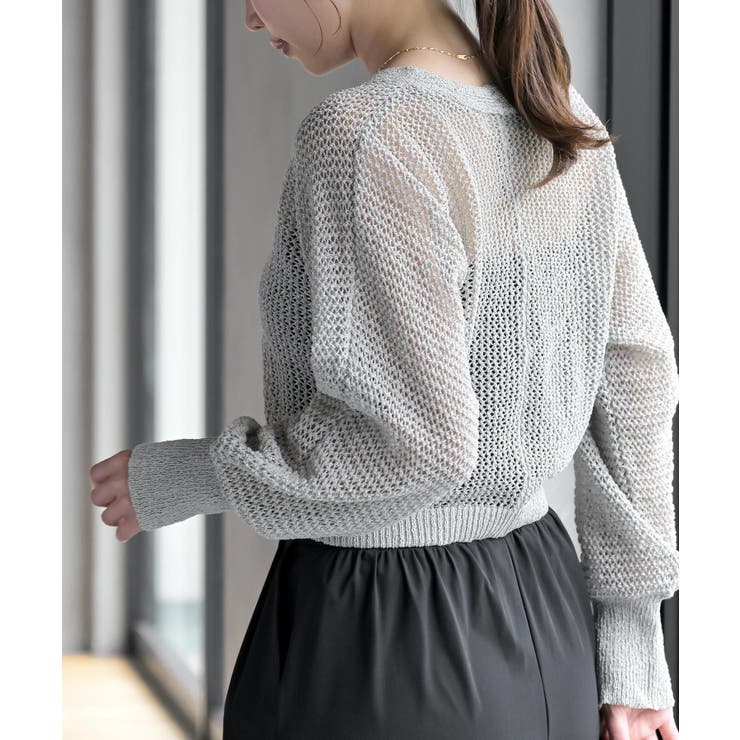 透かし編みフロントリボンラメニットカーディガン | rps | 詳細画像16 