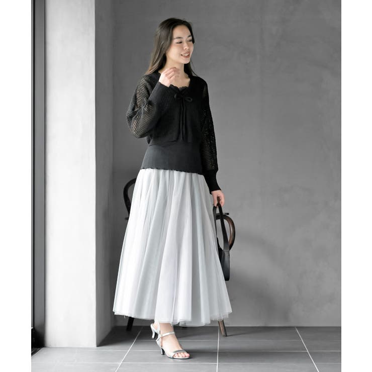 透かし編みフロントリボンラメニットカーディガン | rps | 詳細画像18 