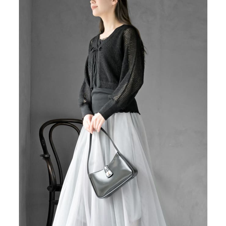 透かし編みフロントリボンラメニットカーディガン | rps | 詳細画像19 