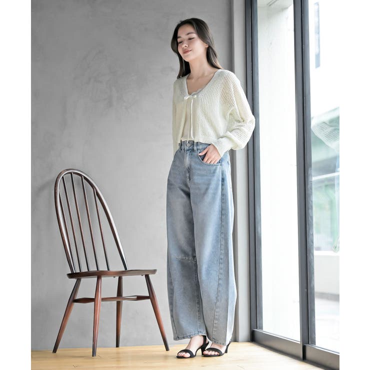 透かし編みフロントリボンラメニットカーディガン | rps | 詳細画像2 