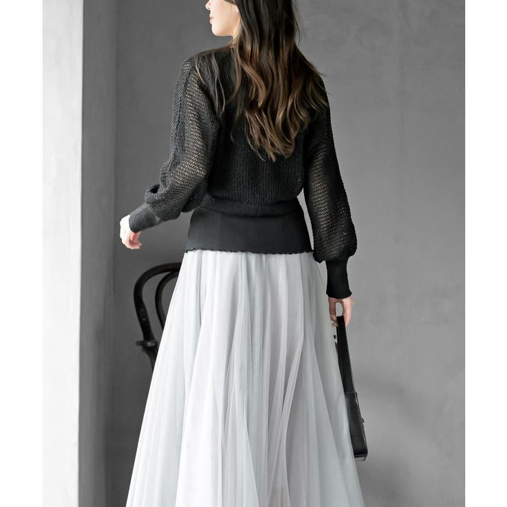 透かし編みフロントリボンラメニットカーディガン | rps | 詳細画像20 