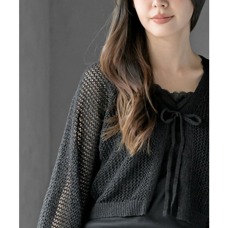 透かし編みフロントリボンラメニットカーディガン | rps | 詳細画像22 