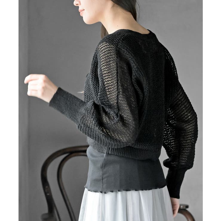 透かし編みフロントリボンラメニットカーディガン | rps | 詳細画像23 