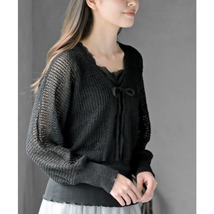 透かし編みフロントリボンラメニットカーディガン | rps | 詳細画像25 