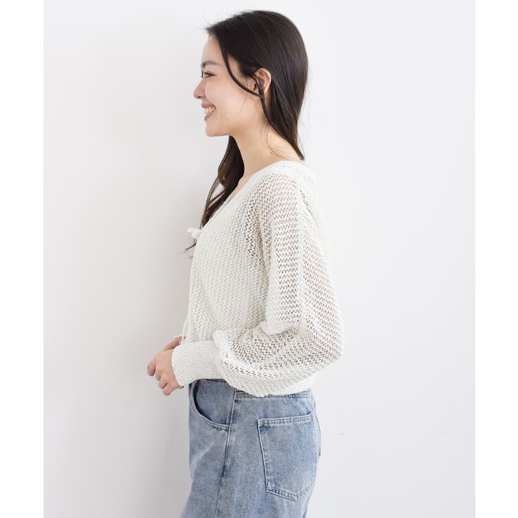 透かし編みフロントリボンラメニットカーディガン | rps | 詳細画像26 