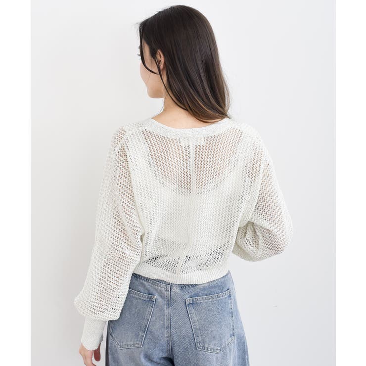 透かし編みフロントリボンラメニットカーディガン | rps | 詳細画像27 