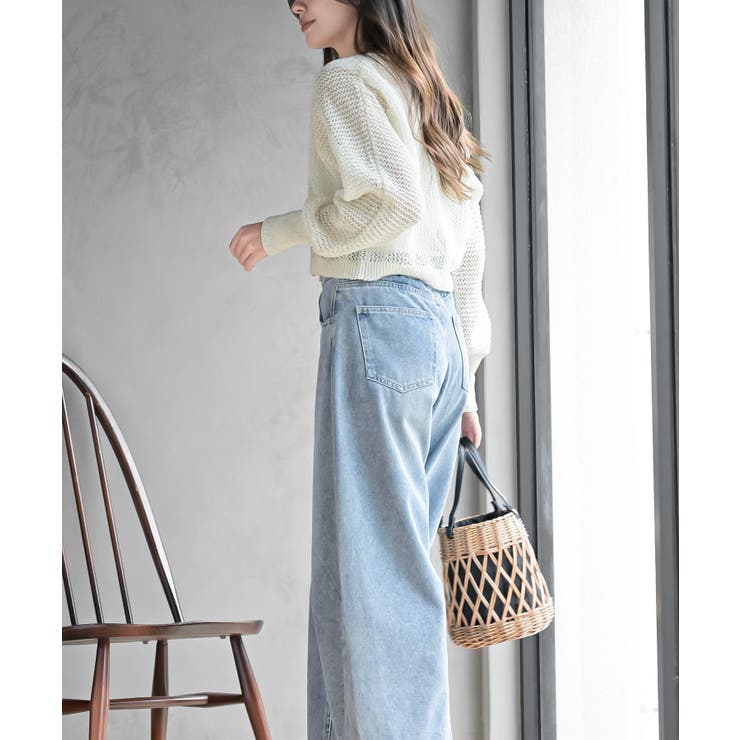 透かし編みフロントリボンラメニットカーディガン | rps | 詳細画像3 