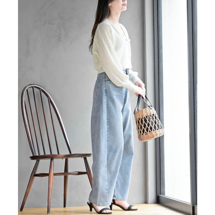 透かし編みフロントリボンラメニットカーディガン | rps | 詳細画像5 