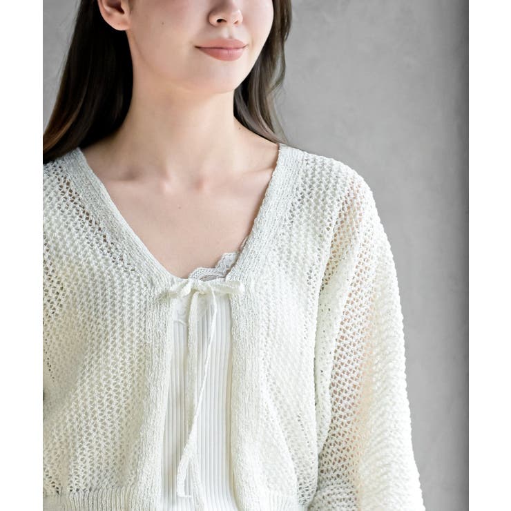 透かし編みフロントリボンラメニットカーディガン | rps | 詳細画像6 