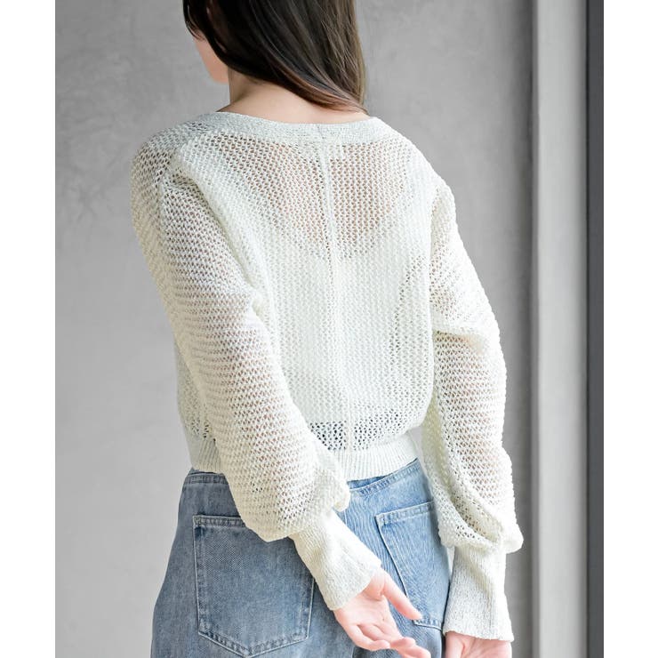 透かし編みフロントリボンラメニットカーディガン | rps | 詳細画像8 