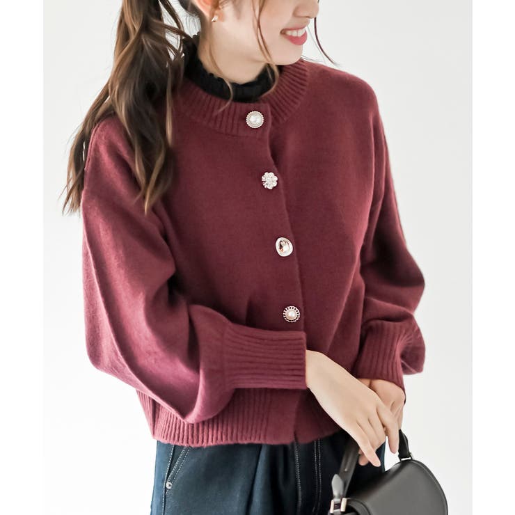 ボルドー | 多釦ショート丈ニットカーディガン | rps