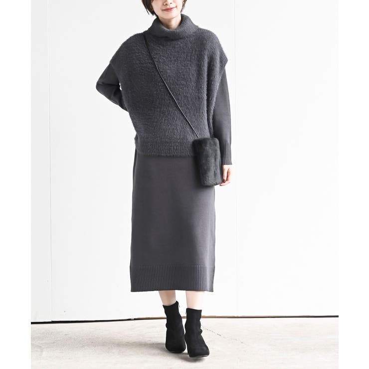 CHACグレー | フェザータートルベスト付アンサンブルワンピース | rps