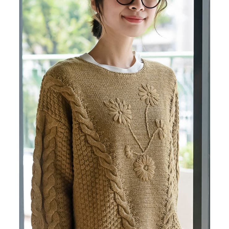 花柄刺繍ケーブルニットプルオーバー[品番：RPSW0004074]｜rps（アール