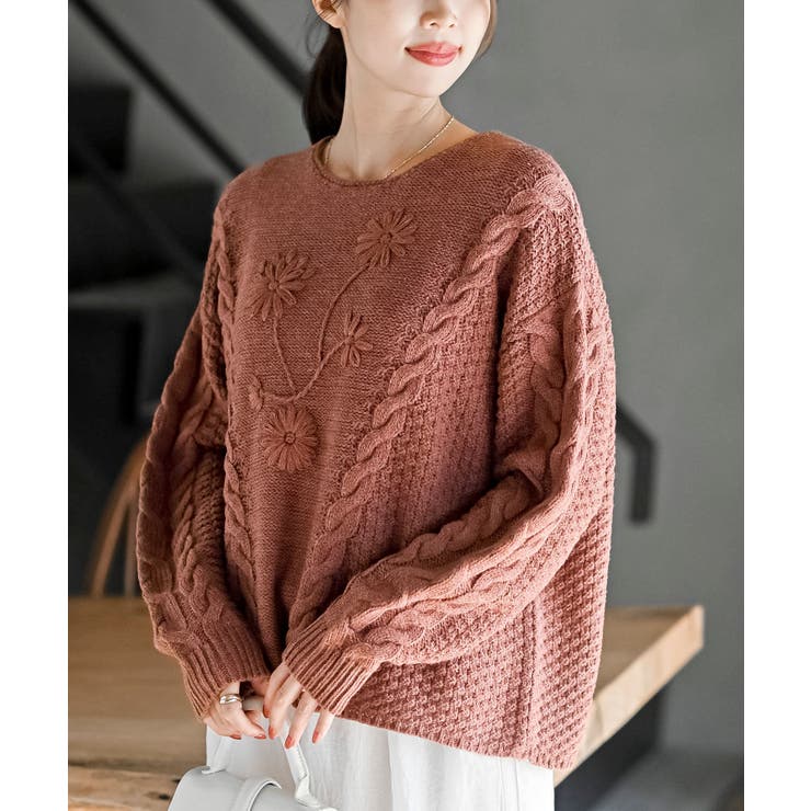 新品♥️大人気♥️刺繍ケーブルニットトップ 刺繍ケーブルニット【ZOZOTOWN限定商品】（ニット/セーター）｜one