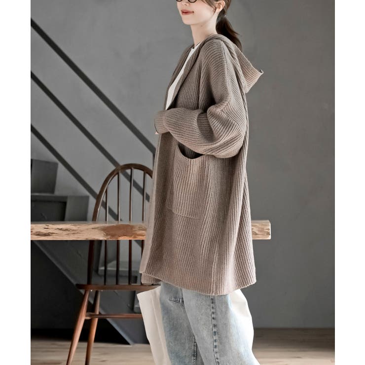 フード付きロングニットカーディガン[品番：RPSW0004127]｜rps（アール