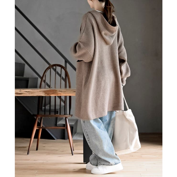 フード付きロングニットカーディガン[品番：RPSW0004127]｜rps（アール