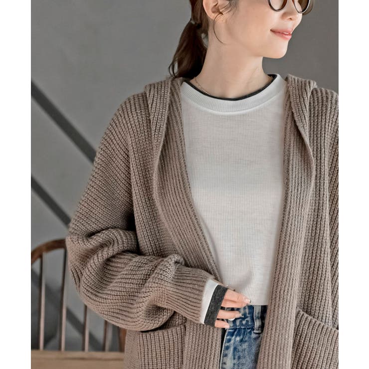 フード付きロングニットカーディガン[品番：RPSW0004127]｜rps（アール