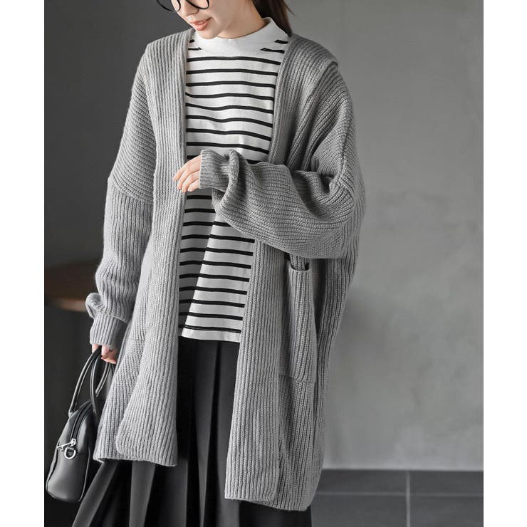 杢グレー | フード付きロングニットカーディガン | rps