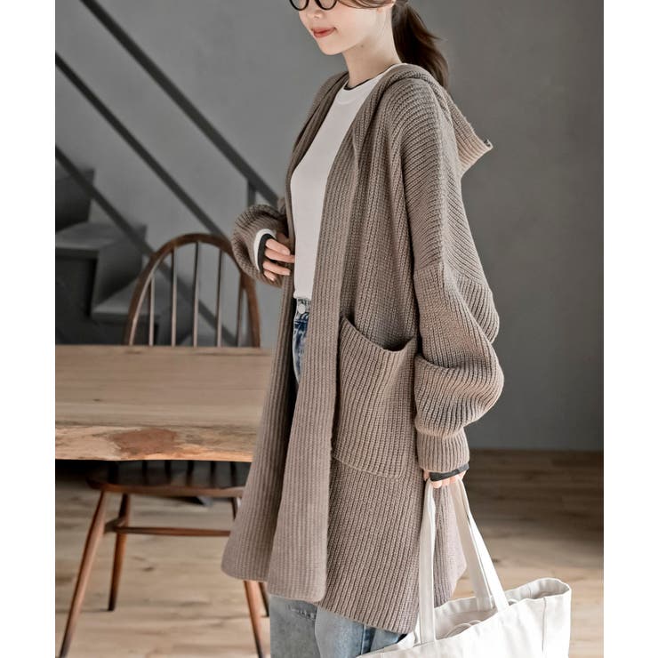 モカ | フード付きロングニットカーディガン | rps