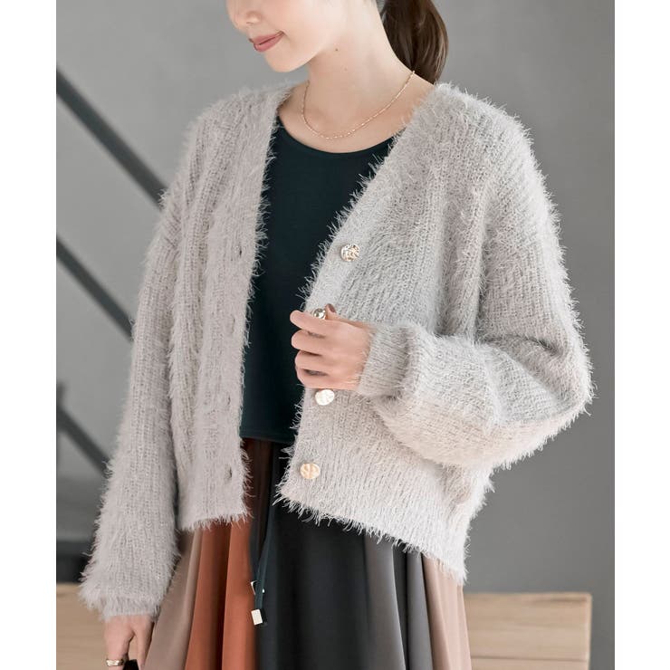 グレー | シャギーＶネックショートカーディガン | rps