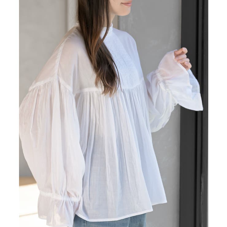 コットンボイルフリルネックピンタックブラウス | rps | 詳細画像1 