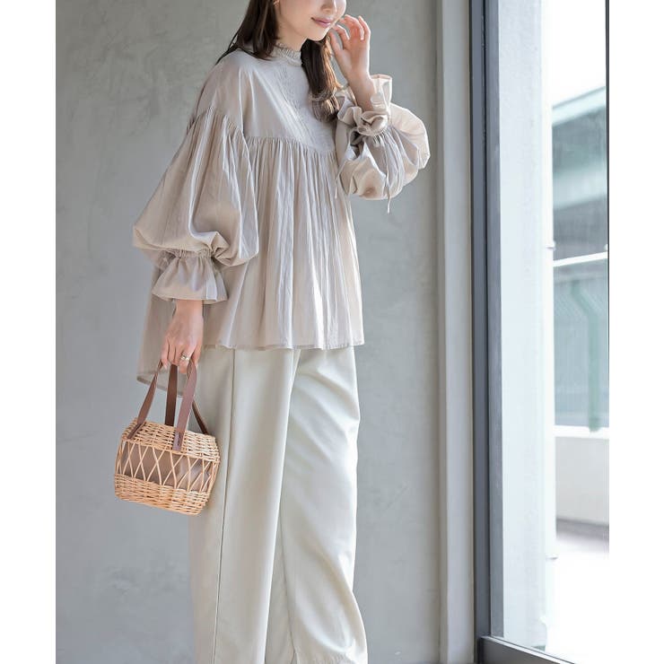 コットンボイルフリルネックピンタックブラウス | rps | 詳細画像21 