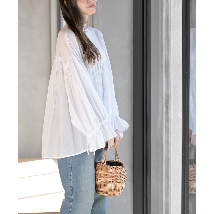 コットンボイルフリルネックピンタックブラウス | rps | 詳細画像3 