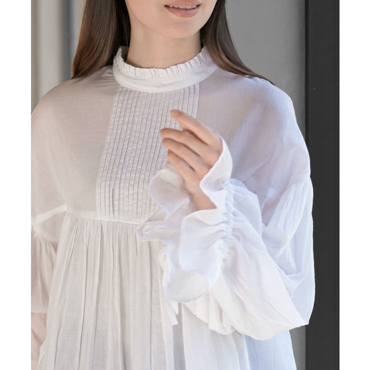 コットンボイルフリルネックピンタックブラウス | rps | 詳細画像6 