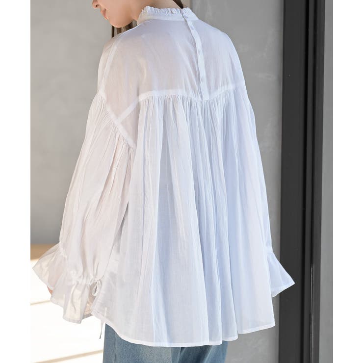 コットンボイルフリルネックピンタックブラウス | rps | 詳細画像8 