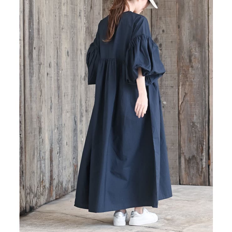 りか　新品・未使用品　HYKE バルーンスリーブ ロングワンピース ブルー バルーンスリーブワンピース[品番：RPSW0002591]｜rps（アールピーエス