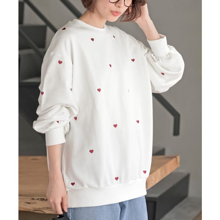 ハート刺繍裏毛ワイドプルオーバー[品番：RPSW0003471]｜rps