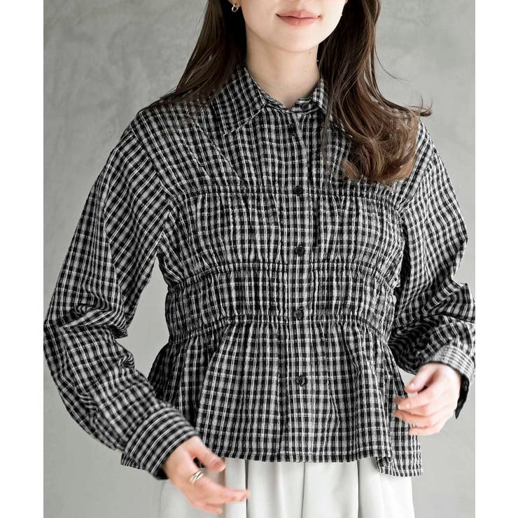 ブラック | ワッフルシャーリングブラウス | rps