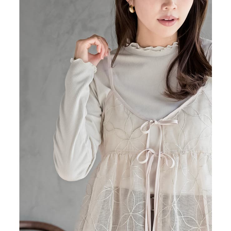 花柄刺繍前開きダブルリボンキャミチュニック | rps | 詳細画像12 