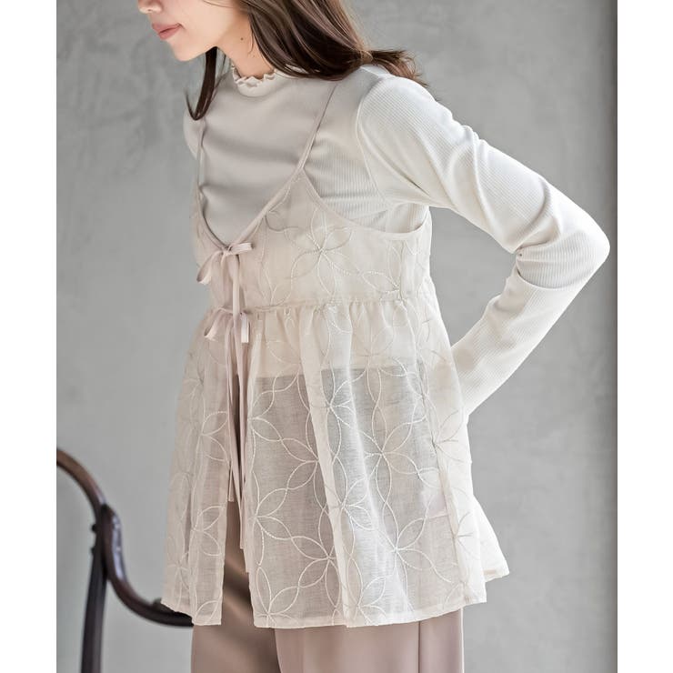 花柄刺繍前開きダブルリボンキャミチュニック | rps | 詳細画像13 