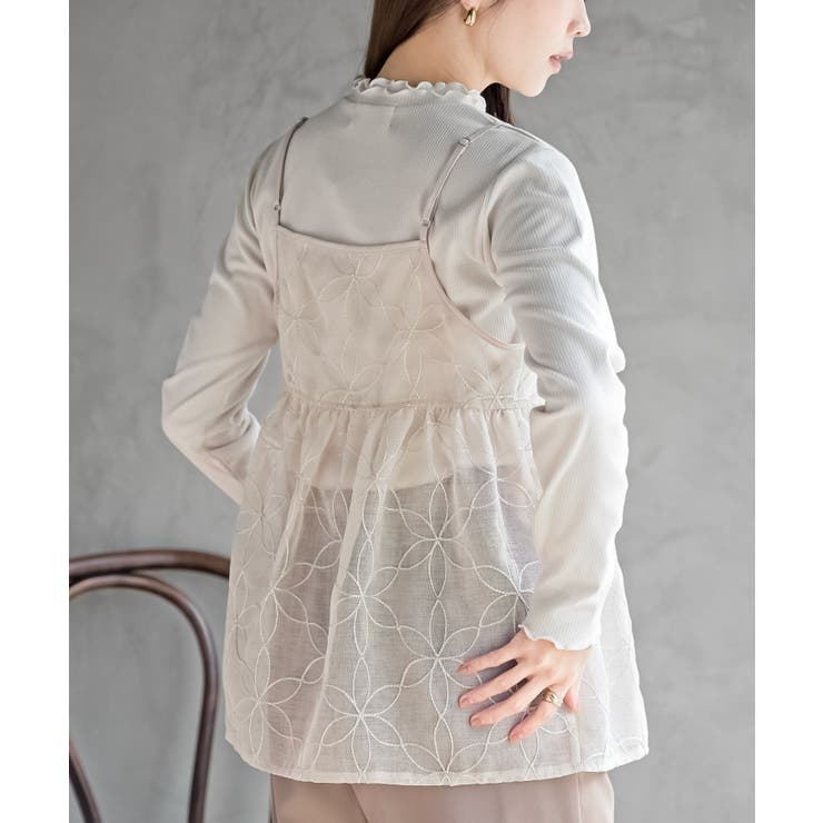 花柄刺繍前開きダブルリボンキャミチュニック | rps | 詳細画像15 