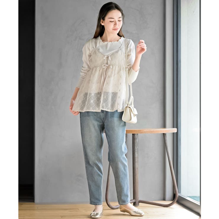 花柄刺繍前開きダブルリボンキャミチュニック | rps | 詳細画像2 