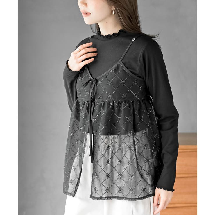 花柄刺繍前開きダブルリボンキャミチュニック | rps | 詳細画像21 