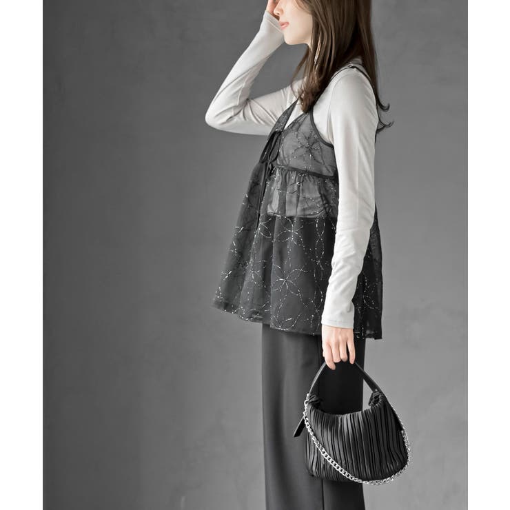 花柄刺繍前開きダブルリボンキャミチュニック | rps | 詳細画像25 