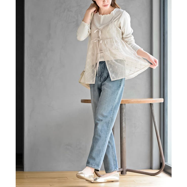 花柄刺繍前開きダブルリボンキャミチュニック | rps | 詳細画像3 