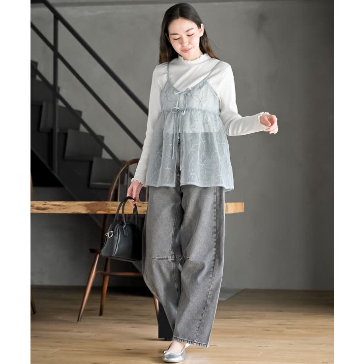 花柄刺繍前開きダブルリボンキャミチュニック | rps | 詳細画像32 