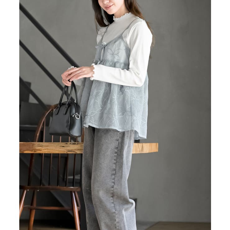 花柄刺繍前開きダブルリボンキャミチュニック | rps | 詳細画像33 