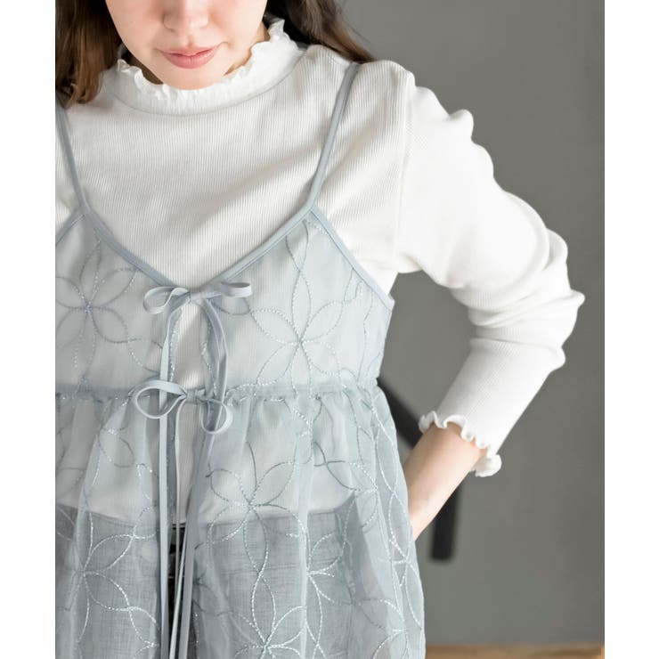 花柄刺繍前開きダブルリボンキャミチュニック | rps | 詳細画像35 