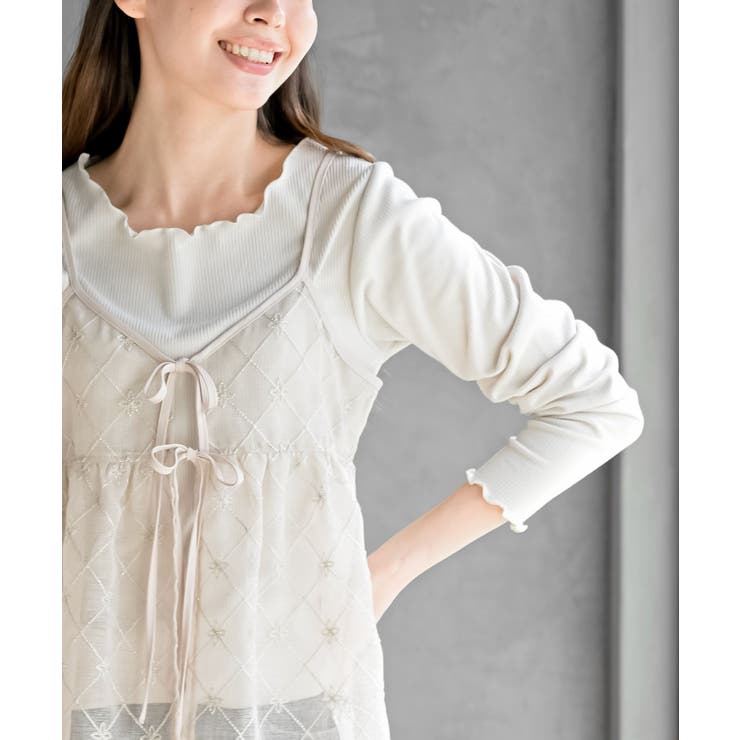 花柄刺繍前開きダブルリボンキャミチュニック | rps | 詳細画像5 