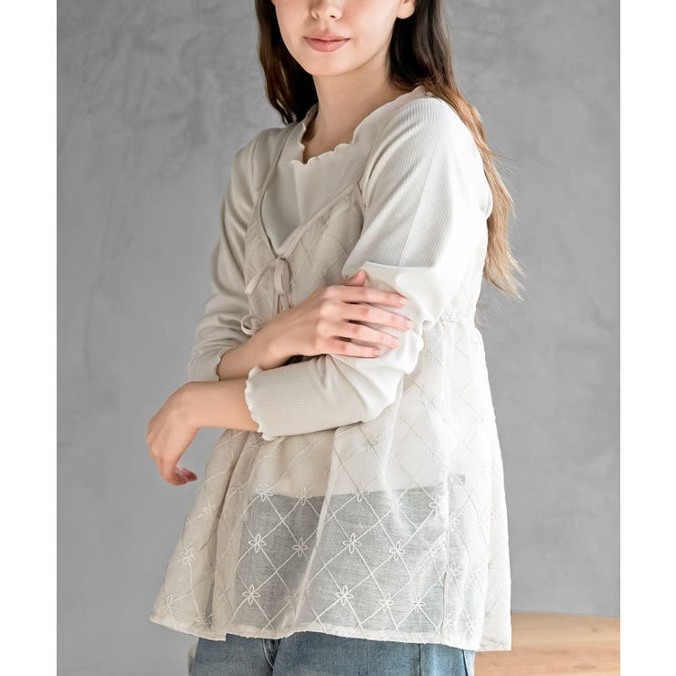 花柄刺繍前開きダブルリボンキャミチュニック | rps | 詳細画像6 