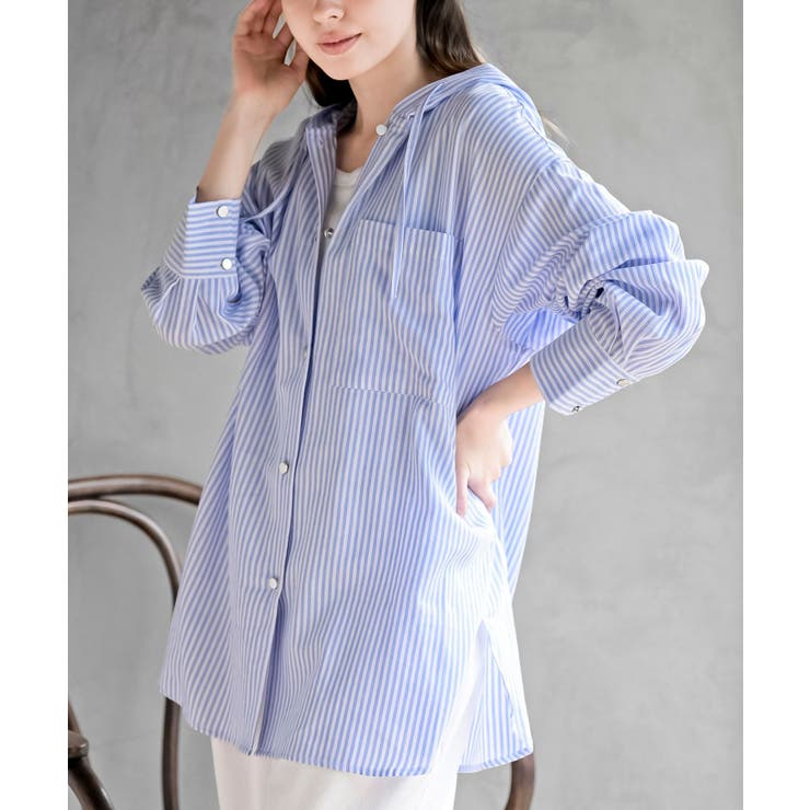 コットンシアーストライプフード付きブラウス | rps | 詳細画像1 