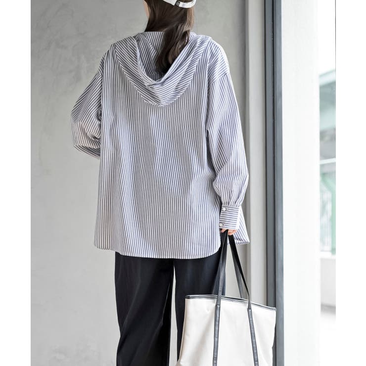 コットンシアーストライプフード付きブラウス | rps | 詳細画像10 