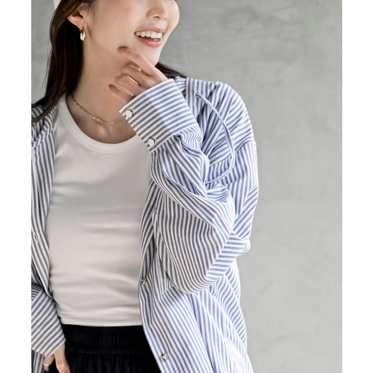 コットンシアーストライプフード付きブラウス | rps | 詳細画像12 