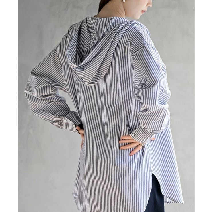 コットンシアーストライプフード付きブラウス | rps | 詳細画像14 