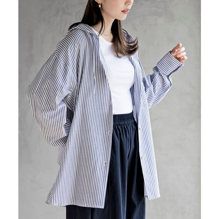 コットンシアーストライプフード付きブラウス | rps | 詳細画像15 